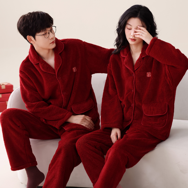 红色珊瑚绒睡衣情侣本命年加厚