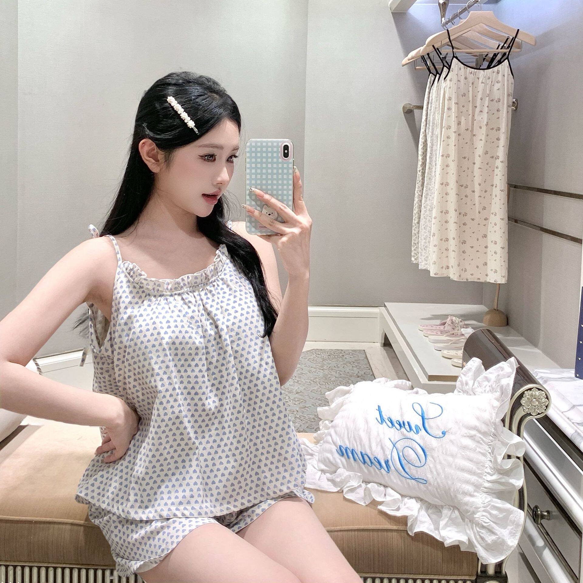 吊带睡衣女春夏季纯棉韩式小碎花性感薄款甜美短裤家居服公主风