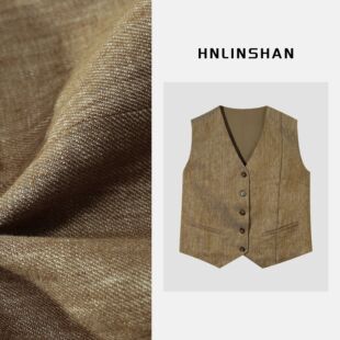 HNLINSHAN 高密色织亚麻马甲BXS1028 芥缝