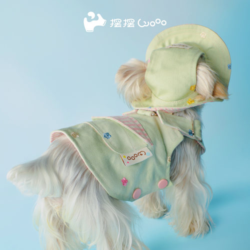 摆摆Wooo宠物猫狗花花背带跳色时尚帽子春夏拼接马尔济斯雪纳瑞