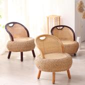 藤编小椅子家用座椅单人藤椅田园矮凳圆凳换鞋 凳榻榻米阳台靠背椅