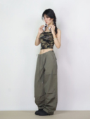 女直筒降落伞宽松阔腿裤 裤 拖地垂感4632 复古工装 大佬街舞潮牌美式