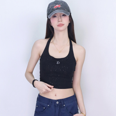 闪粉挂脖背心吊带辣妹无袖9598