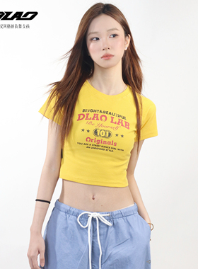 大佬街舞潮牌原创美式英文T恤上衣复古露肚脐显瘦jazz辣妹夏8606