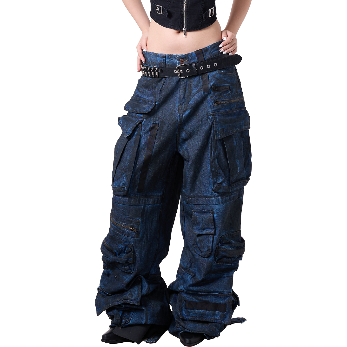 美式复古辣妹多口袋工装牛仔裤女