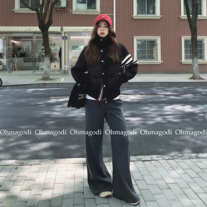 韩国新款~TB TONNS外套针织拼接90白鸭绒羽绒服女立领短款保暖