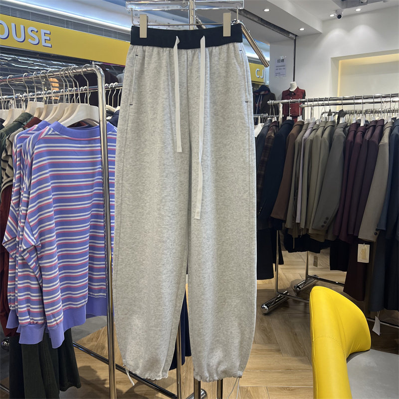 2025新款高腰撞色阔腿裤女显瘦束脚裤休闲裤松紧腰拼色卫裤长裤子,女装/女士精品,卫裤,淘宝优惠券,粉丝福利购,淘宝优惠卷