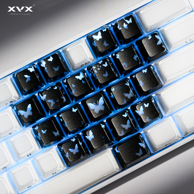 XVX 蝴蝶键帽宝石系列爱心增补图案透光IMD磁轴机械键盘键帽无刻