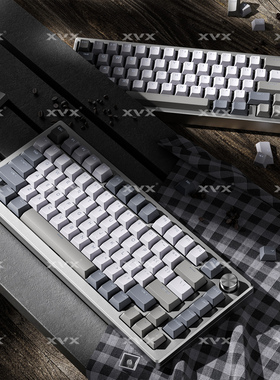 XVX 灰雾银霜键帽双色透光正刻PBT三拼色原厂机械键盘键帽68/87