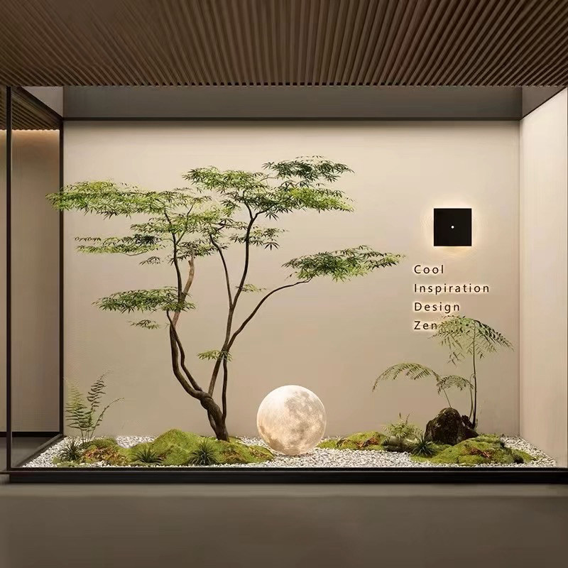 大型模拟枫叶树木植物景观室内楼梯装饰窗户彷生绿色植物可达豪华