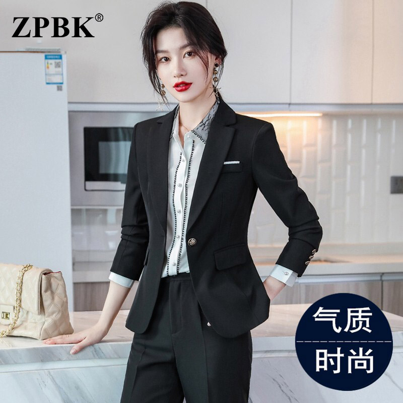 高端气质西服套装女2026秋季新款长袖一粒扣修身显瘦商务职业套装