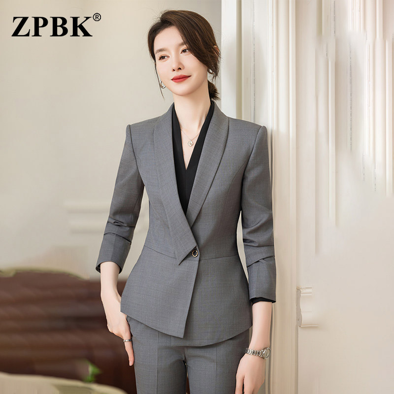 高端时尚西服套装女2026秋季新款立体西装领一粒扣商务面试工作服