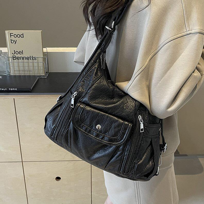 通勤大容量包包女2024新款后背包多用单肩斜挎手提包水洗皮托特包