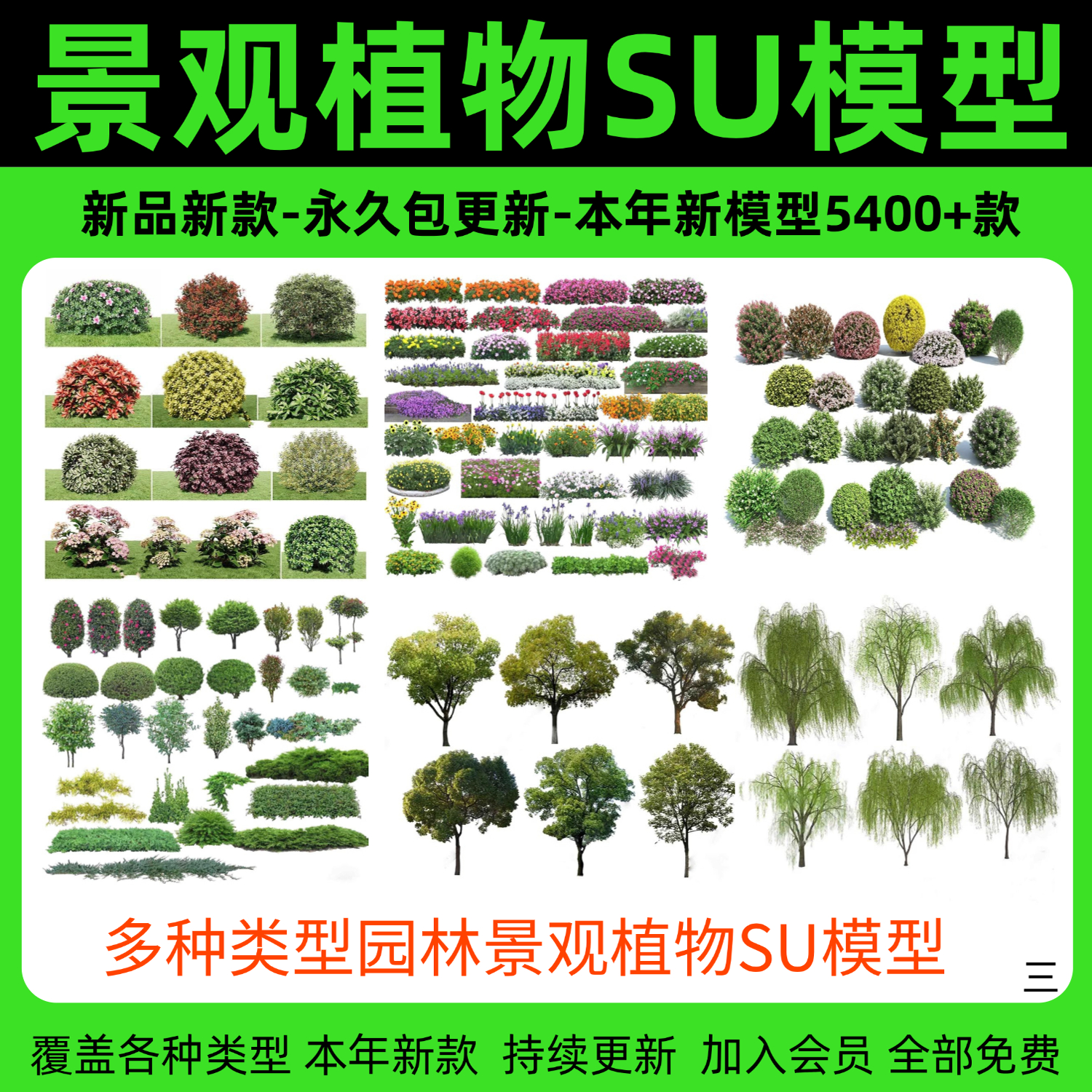 SU模型库园林景观庭院植物三维真实花草树木乔木花卉灌木草图大师