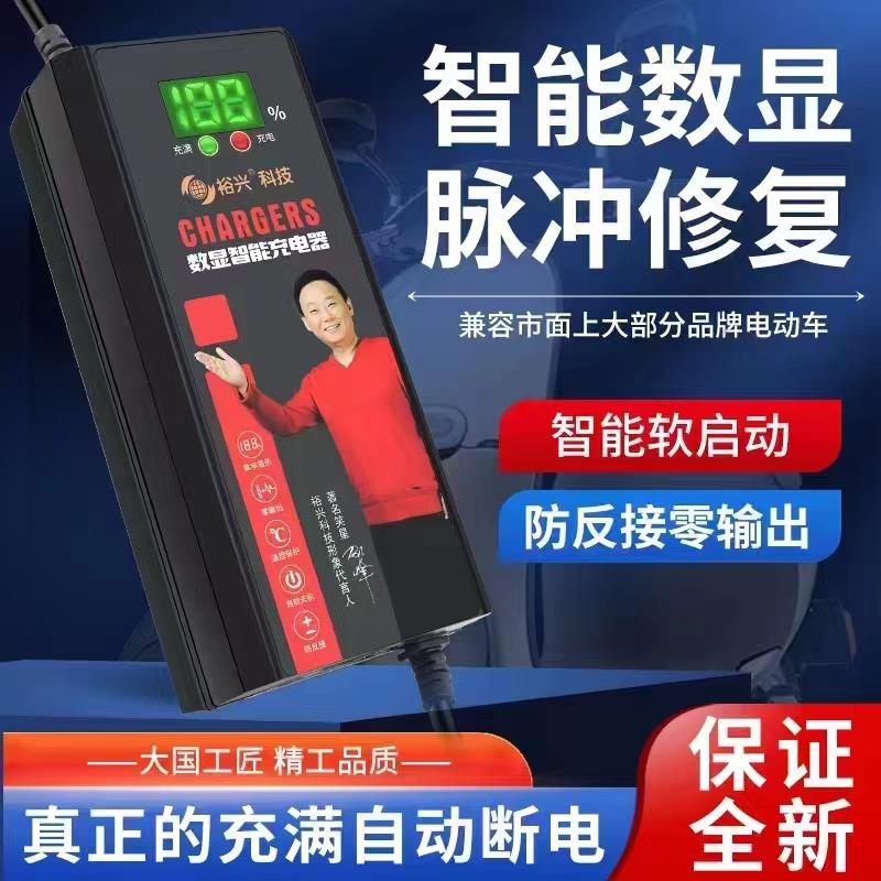 电瓶车裕兴数显充电器48V12AH20AH60V72 伏自动断电关机通用