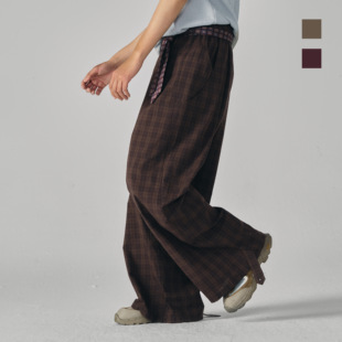 共和GongheRepub「枫叶」格纹松紧腰宽松直筒长裤 松弛慵懒阔腿裤