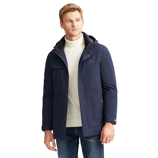 [85%绒子/安心鸭绒]梦特娇冬季男士羽绒服连帽中长款外套保暖厚J