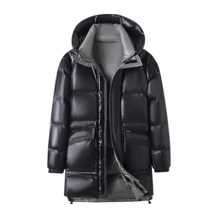 [高充绒量]梦特娇冬季男士羽绒服白鸭绒中长款连帽外套加厚保暖J