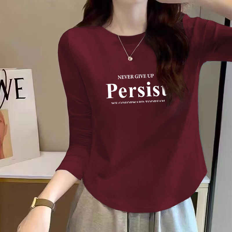薄款长袖打底衫女士2025新款休闲字母胖mm纯棉设计感减龄圆领T恤