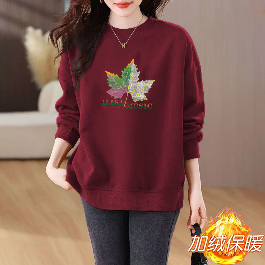 大码显瘦秋冬新款上衣设计感印花遮肉胖mm纯棉圆领卫衣女小众百搭