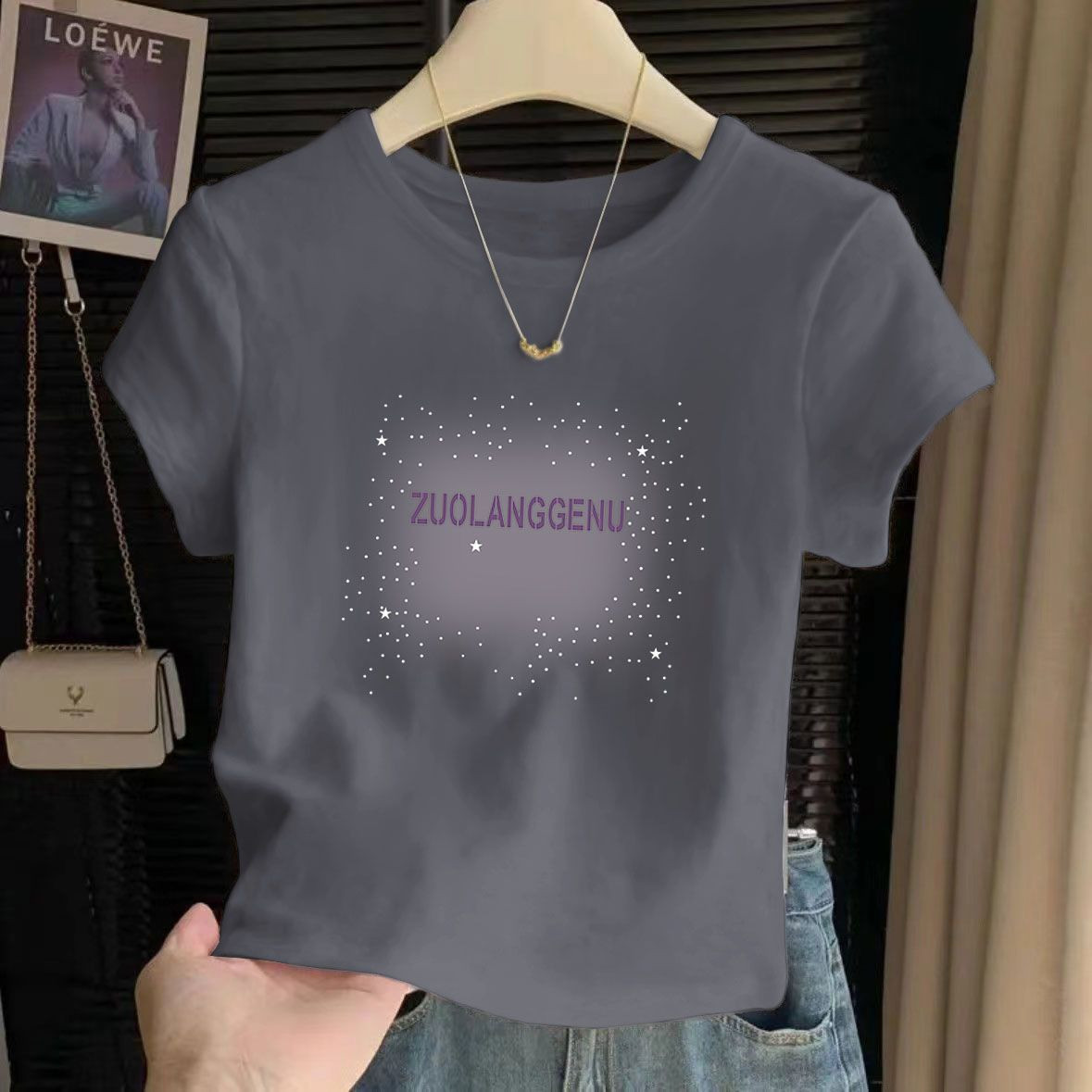 纯棉短款高腰小个子女士T恤衫2026夏季短袖休闲大码薄款圆领上衣