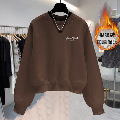 圆领加绒/不加绒2025新款印花卫衣华棉女士春秋冬小个子大码宽松