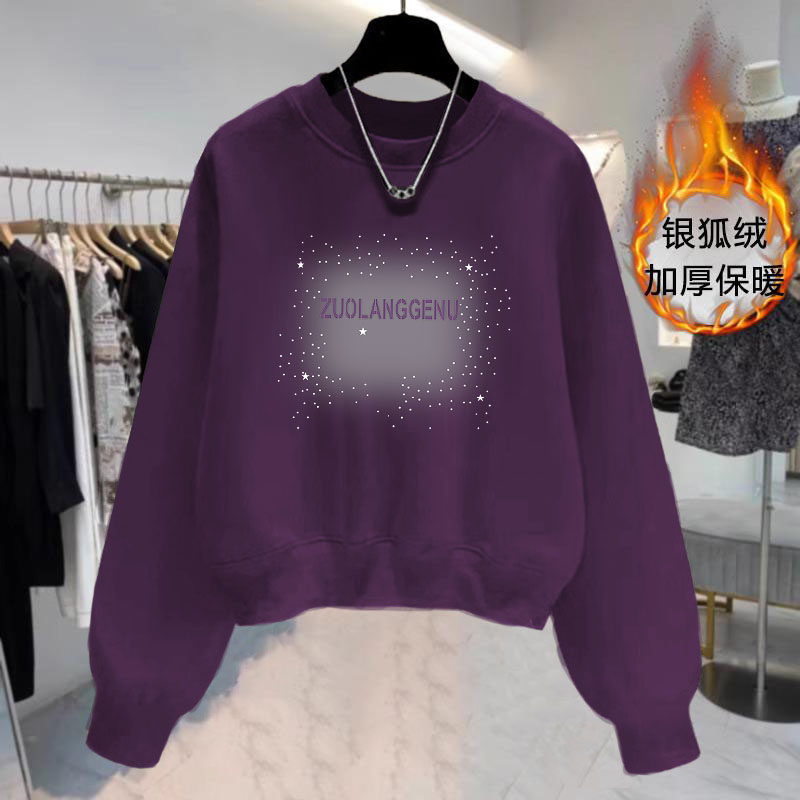 圆领设计感外套女加绒/不加绒2025新款春秋冬华棉小个子短款卫衣