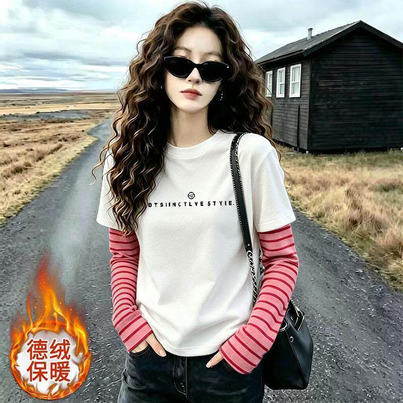 宽松大码胖MM遮肉德绒保暖长袖圆