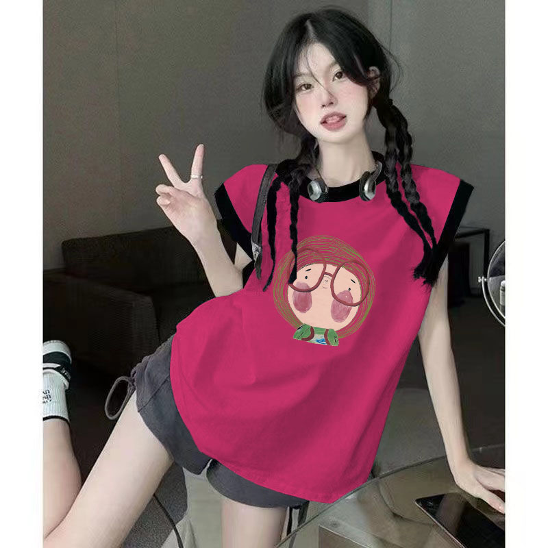宽松夏季大码显瘦圆领2025新款薄款上衣女纯棉无袖背心卡通印花
