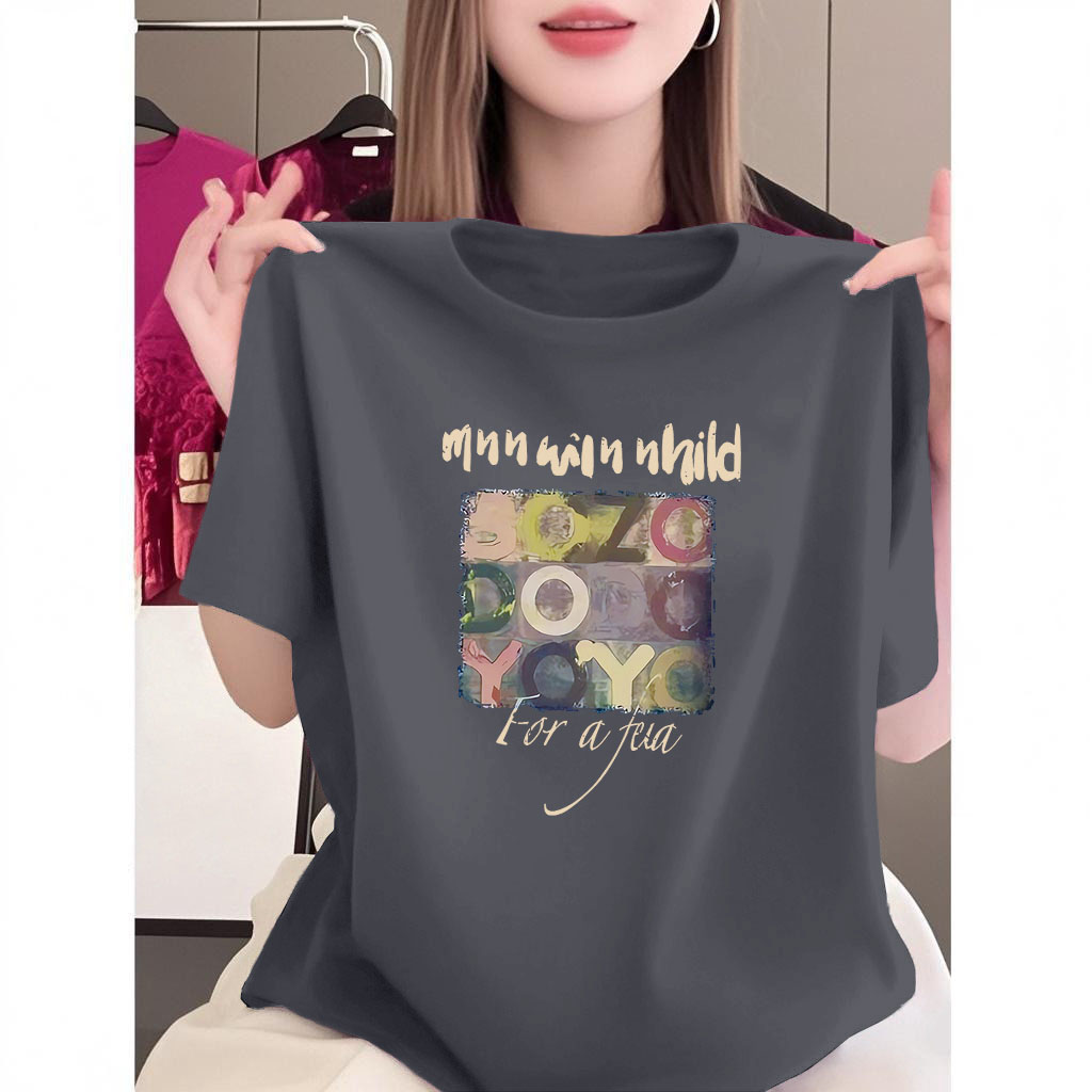 100%纯棉短袖t恤女夏季2024新款美式印花宽松半袖设计感小众上衣