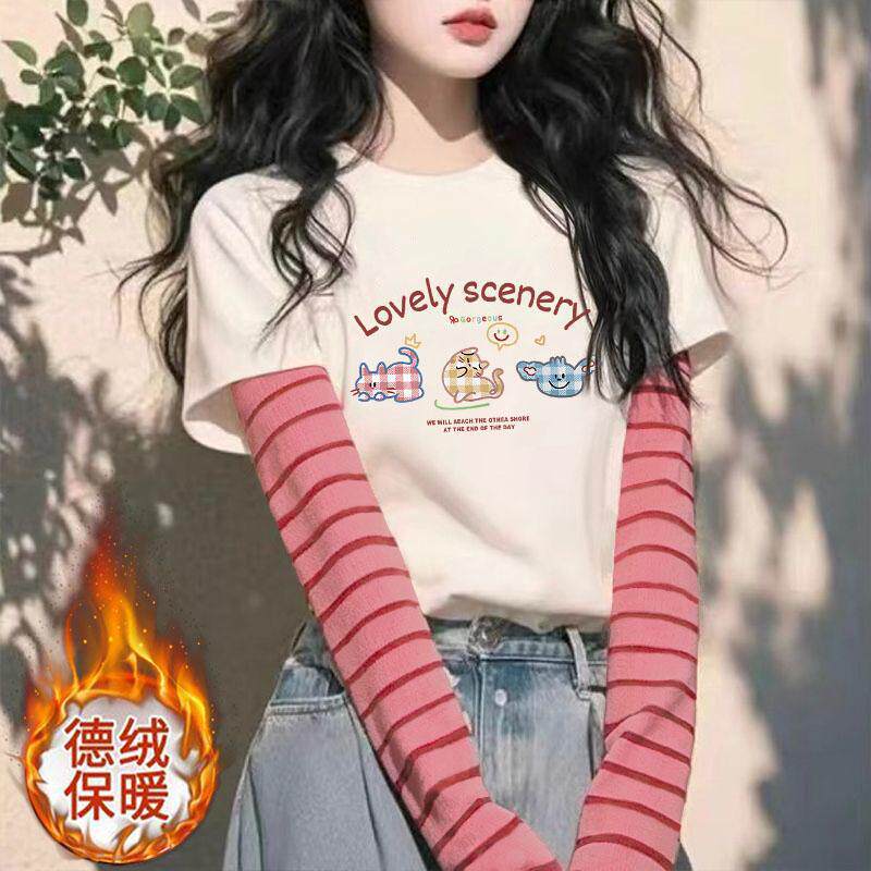 韩系慵懒ins风长袖圆领德绒保暖