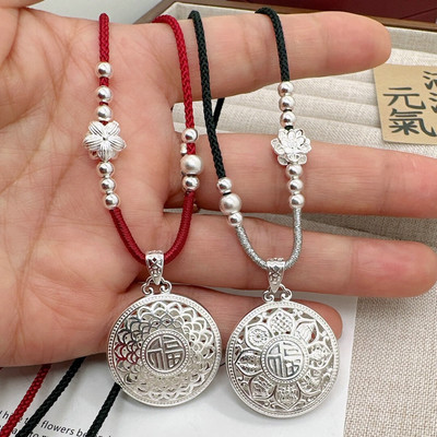 999足银八宝罗盘吊坠纯银项链男女福字转运古法镂空莲花情侣挂坠