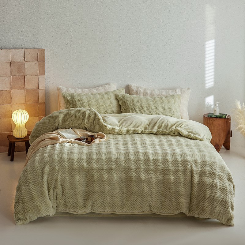 A类500g高克重托卡獭兔绒提花四件套加厚保暖牛奶绒被套床单床品