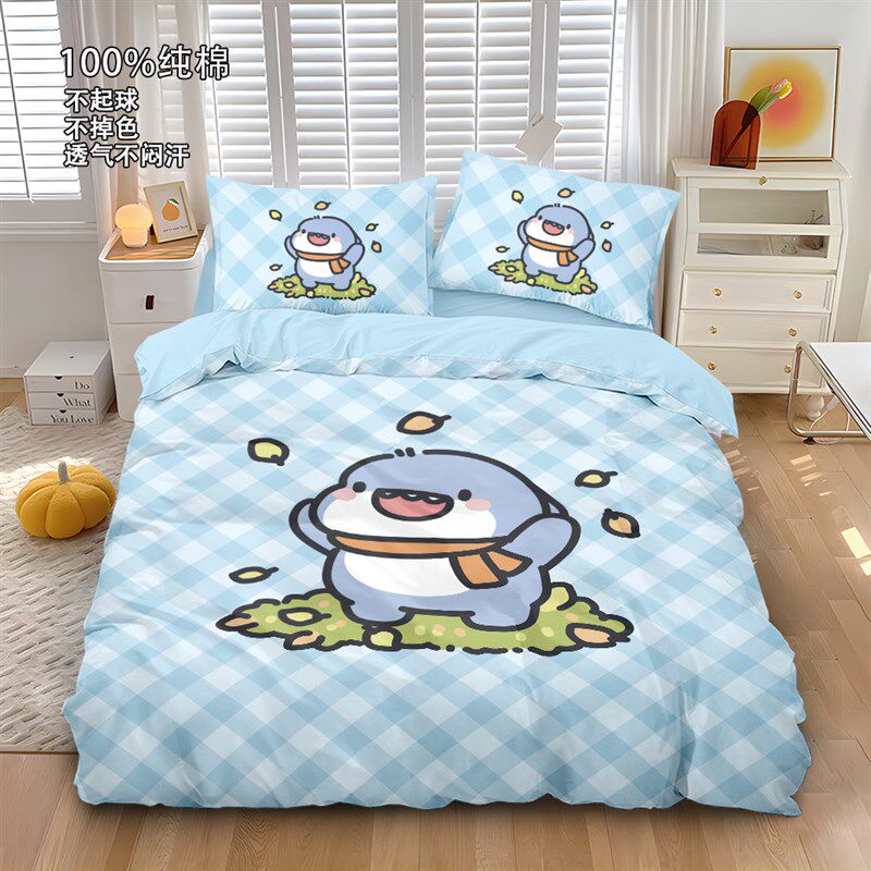 肥肥鲨纯棉四件套学生宿舍家居床上用品床单床笠被单件三件套透气