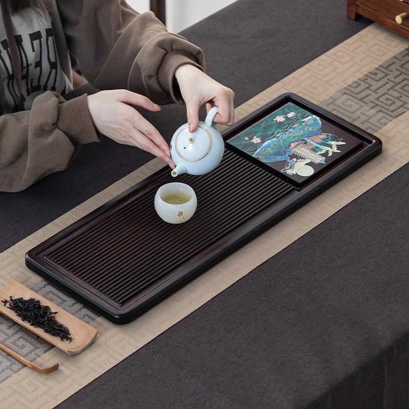 茶盘小型竹制茶台家用现代办公室长方形排水式单层干泡台茶具托盘