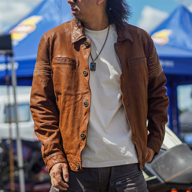 狂欢与静止【匪】C75057-山羊皮重水洗复古做旧皮衣男款真皮夹克