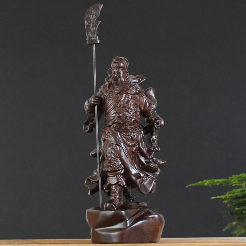 黑檀木关公摆件 竖刀武财神 家居玄关摆饰品开业送礼木质关羽摆件