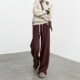 高腰宽松慵懒抽绳休闲直筒毛圈卫裤 咖色阔腿运动裤 女春秋2025新款