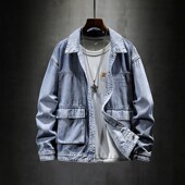 高端工装 牛仔外套男宽松百搭帅气上衣春秋大码 翻领休闲夹克男潮流