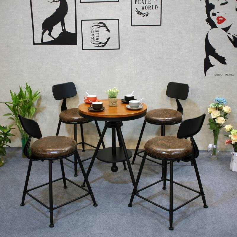 复古实木桌椅组合美食街咖啡厅酒吧餐厅阳台桌椅奶茶店小圆桌套装