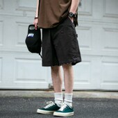 美式 复古水洗工装 伐木短裤 夏季 男潮牌户外宽松直筒磨破五分中裤 潮