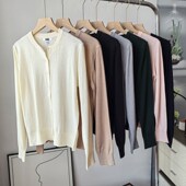 简约百搭基础款 圆领针织开衫 外套长袖 日单试衣间 空调衫 上衣女秋