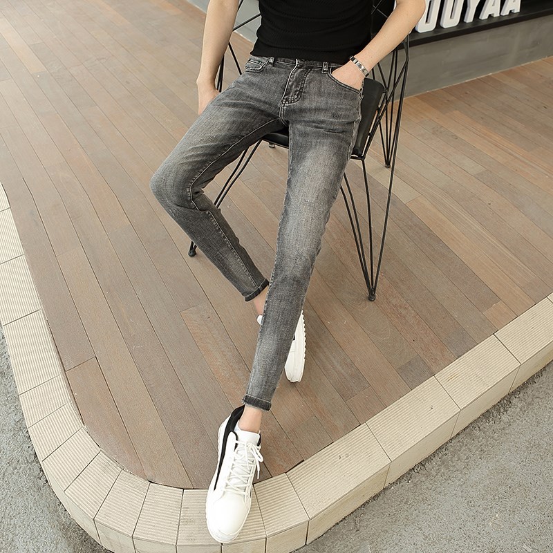 26小码男裤男士紧身牛仔裤韩版修身潮小脚九分裤27码矮个子长裤子