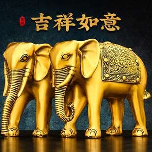 全铜大象摆件吸水象福财对象家居玄关桌面装O饰品一对大号卷鼻福