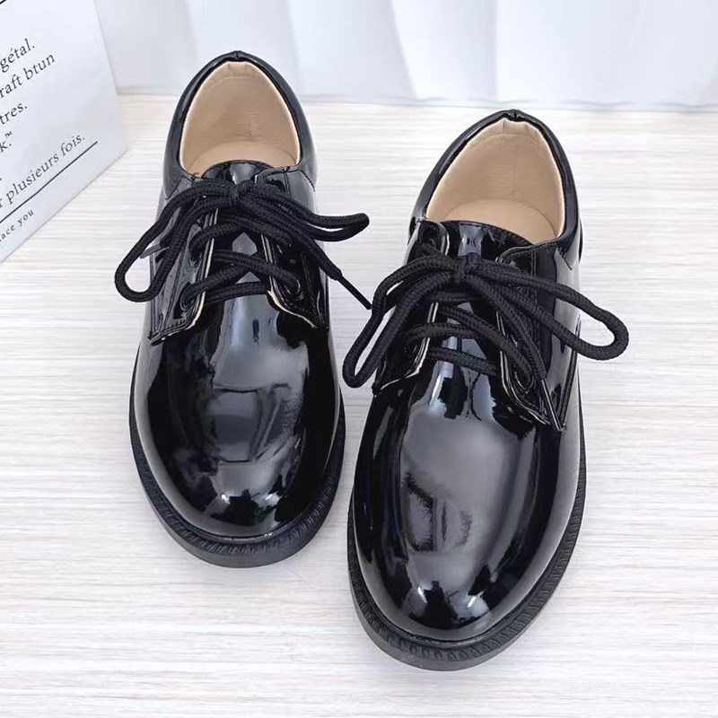 男童皮鞋黑白色小孩校园朗诵演出鞋中学生主持人正装礼服单鞋亮面