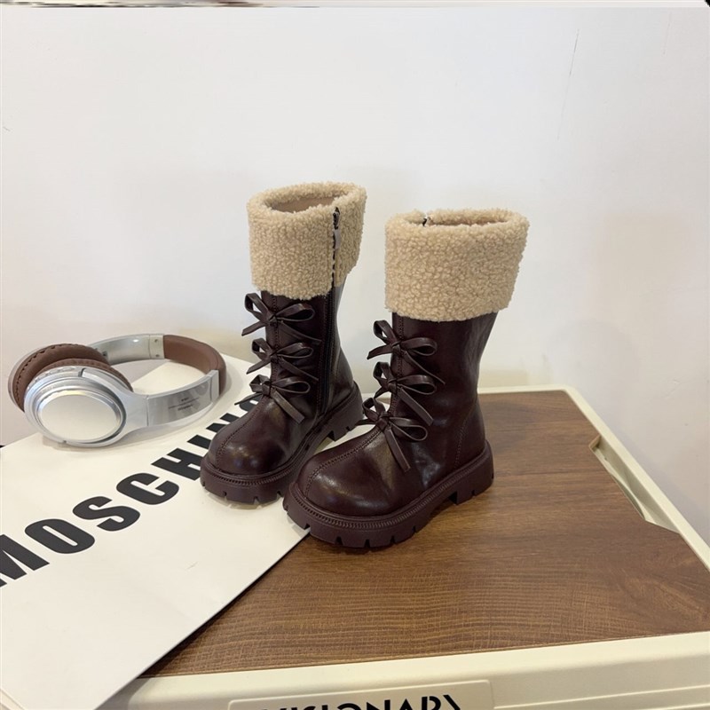 女童靴子20f24新款秋冬儿童鞋马丁靴爆款加绒长靴高筒靴女宝公主