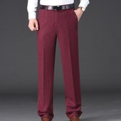 2024秋冬中年男士 高档毛料酒红色西裤 爸爸红色裤 高端男裤 子休闲裤