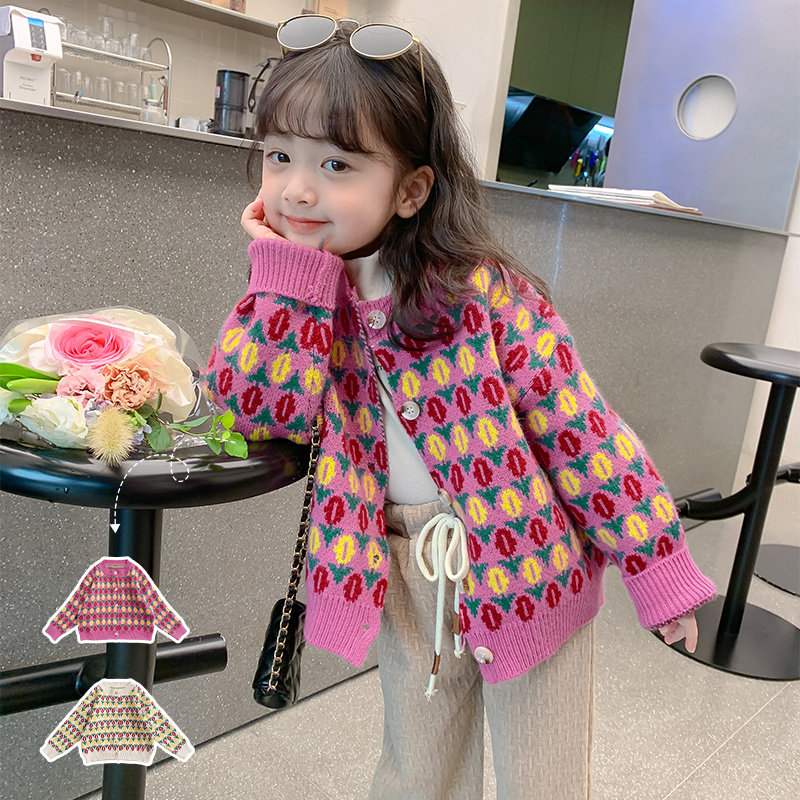 女童毛衣外套春秋季20p23新款儿童套装洋派女宝宝秋款针织衫秋装