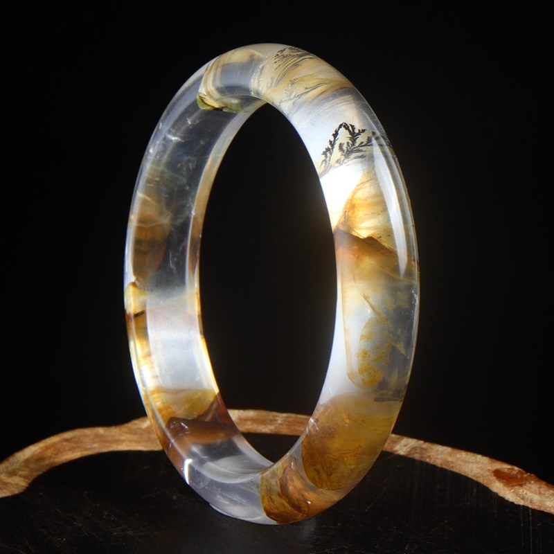 天然小树胶花手镯稀有异象水晶女款镯子软锰矿生日礼物饰品送