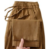 新款 中年亚麻男装 棉麻休闲裤 春秋季 男士 宽松直筒休闲运动大码 裤 子